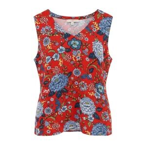 Loft Plus Sleeveless‎ V-Neck Top Floral Red Blue Boho Size 22 Cottagecore